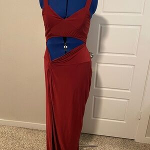 Burgundy Vacation Maxi Dress with Slit